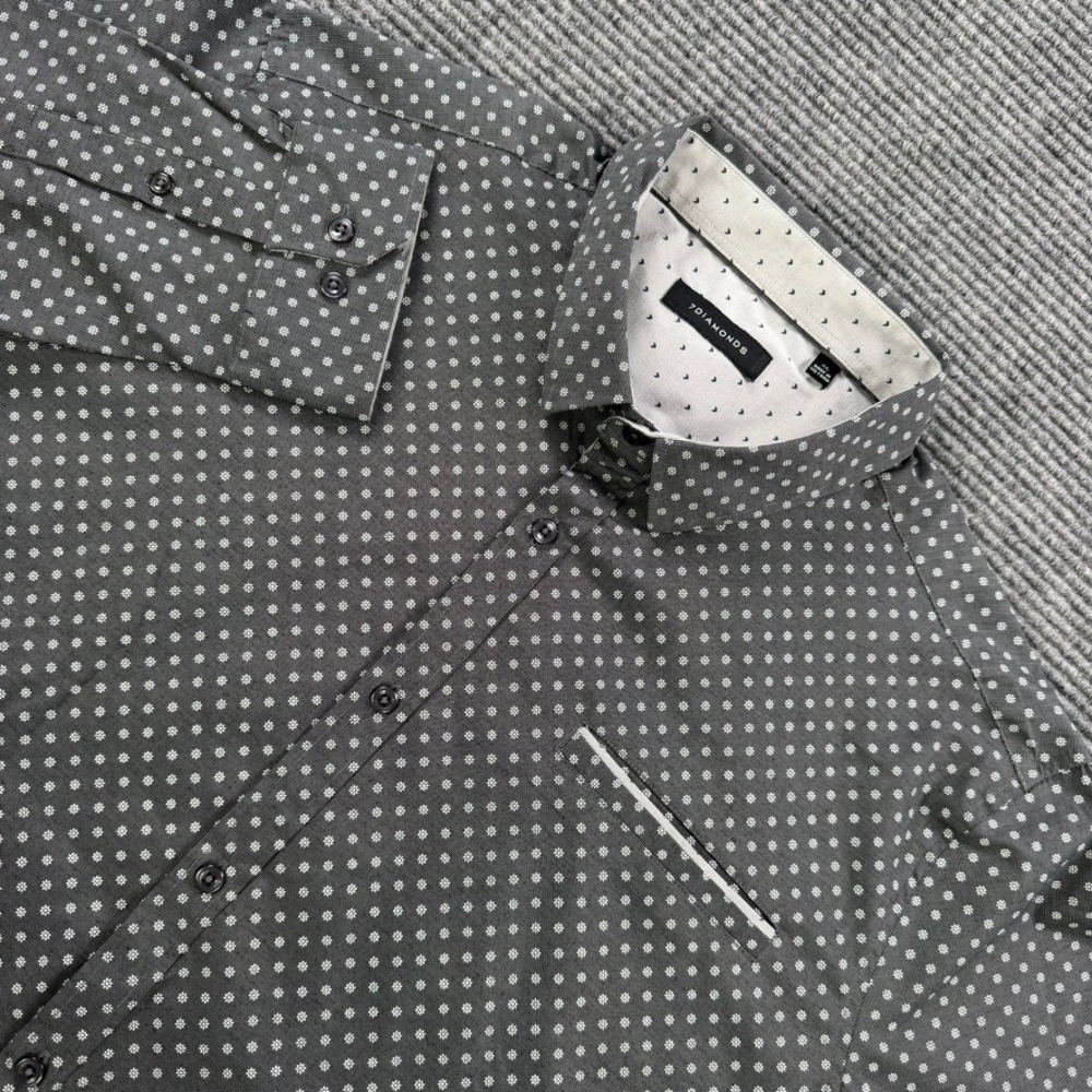 7 Diamonds Healing Tide Diamonds‎ Fit Grey Geometric Floral Button Down Shirt XL